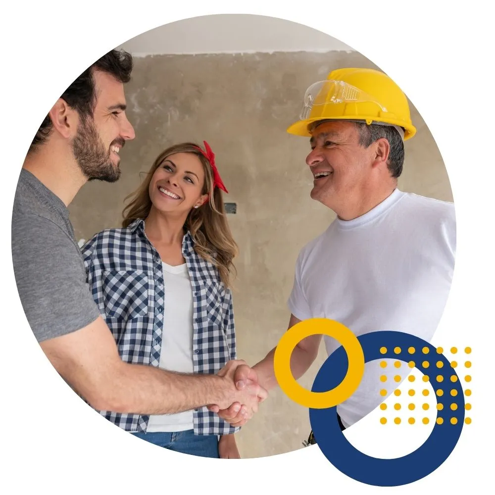 Contractor shaking hands with clients