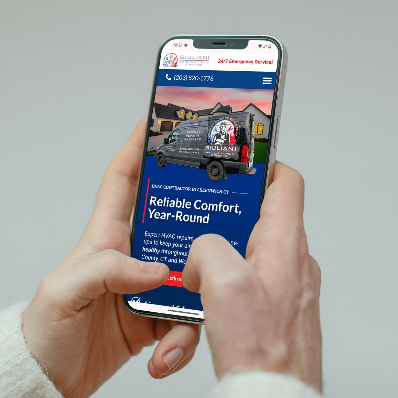 Giuliani Air Conditioning & Heating website on a mobile phone