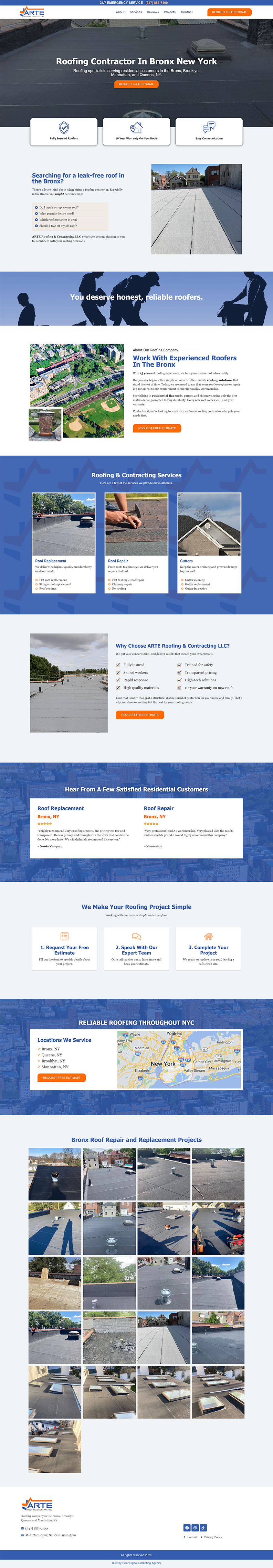 homepage screenshot of arte-roofing.com