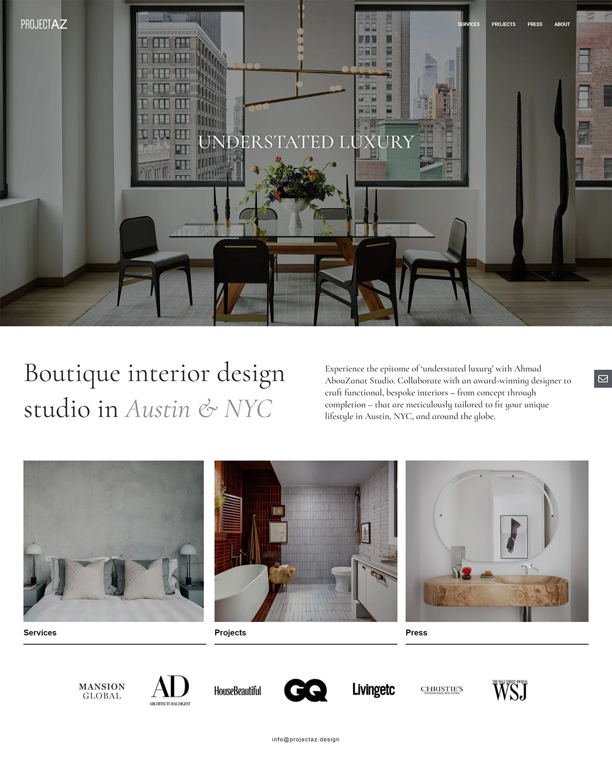 projectaz.design interior designer website - Ahmad AbouZanat Studio in Austin, TX