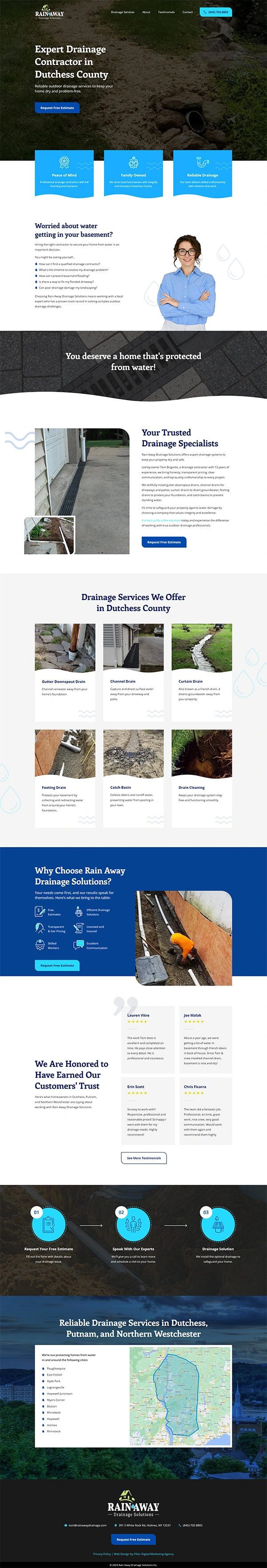 rainawaydrainage.com homepage website design