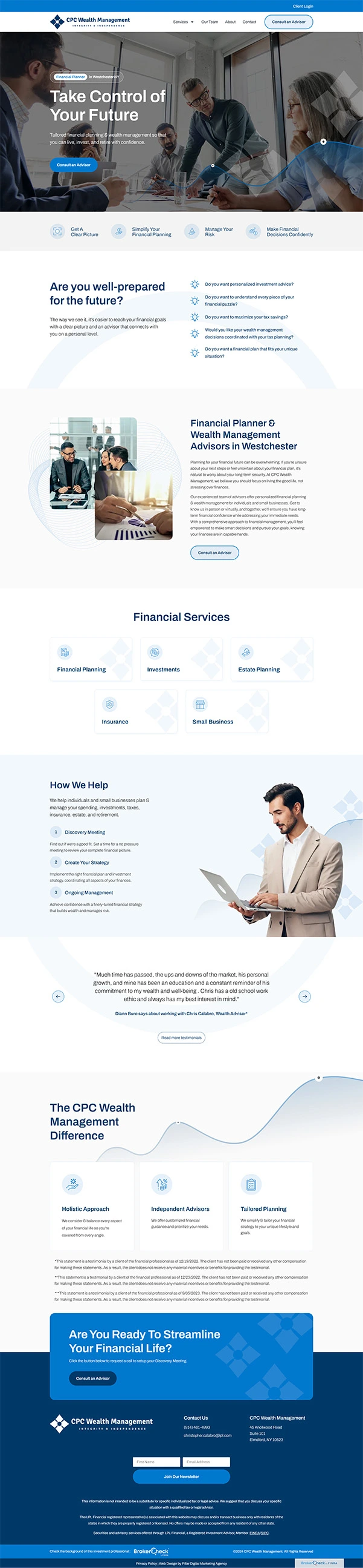 cpcwealthmanagement.com homepage for financial planner in Elmsford, NY