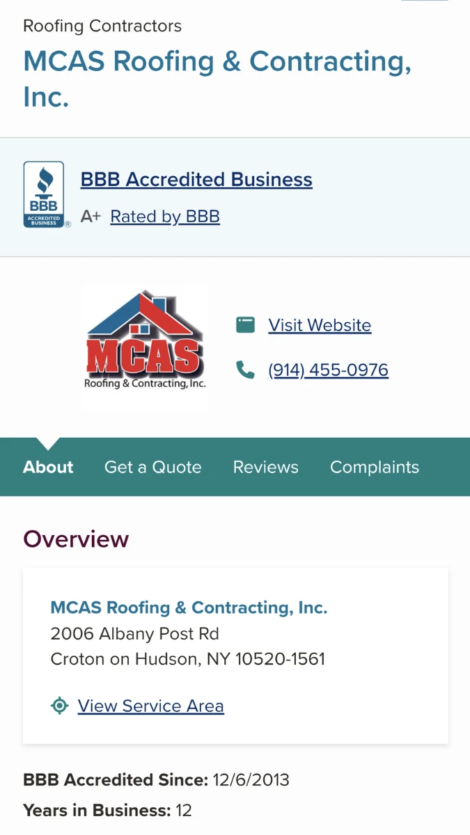 example business profile on BBB