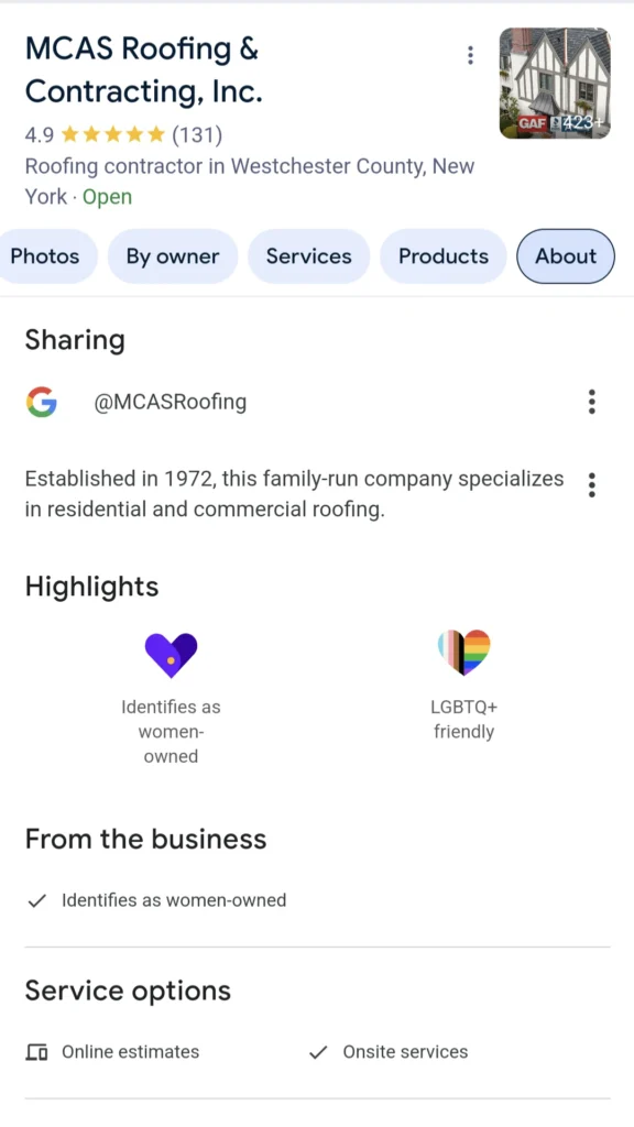 screenshot of google business profile attributes