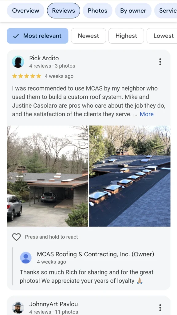 screenshot of google business profile reviews
