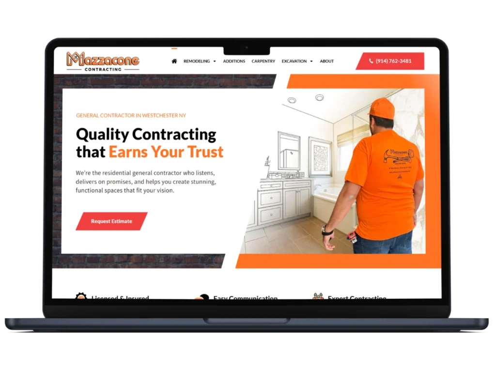 SEO for general contractors on mazzaconecontracting.com a website design and seo optimization showing mobile and desktop homepage